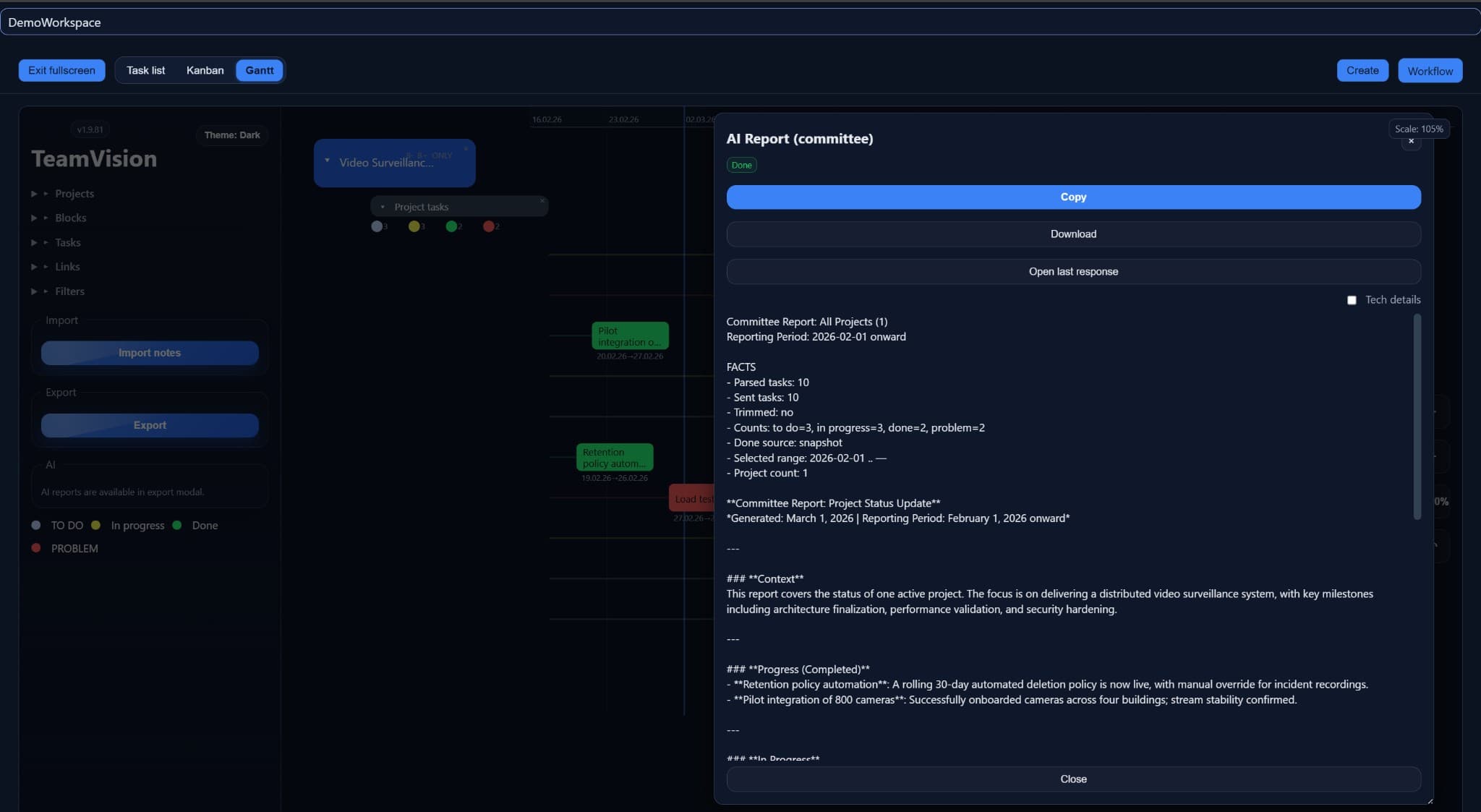 AI committee report modal preview